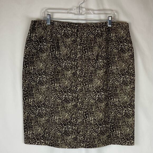 Talbots  Brown Tan Animal Print 100% Cotton Velvet Party Event Skirt NWT Size 16 - Picture 4 of 13